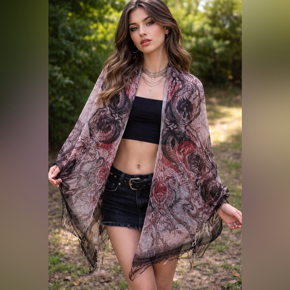 Ed Hardy Y2K Skull Dragon Scarf Gothic Grunge Punk Tattoo Print Streetwear